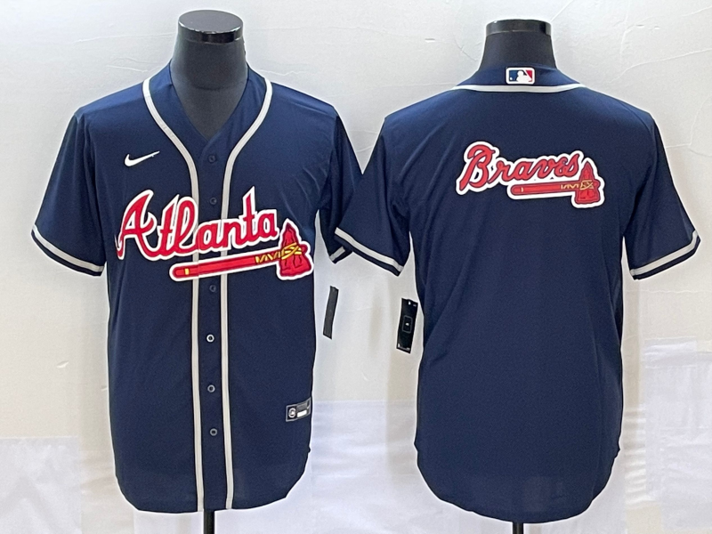 Men's Atlanta Braves Navy Team Big Logo Cool Base Stitched Baseball Jersey Men's Atlanta Braves Navy Team Big Logo Cool Base Stitched Baseball Jersey